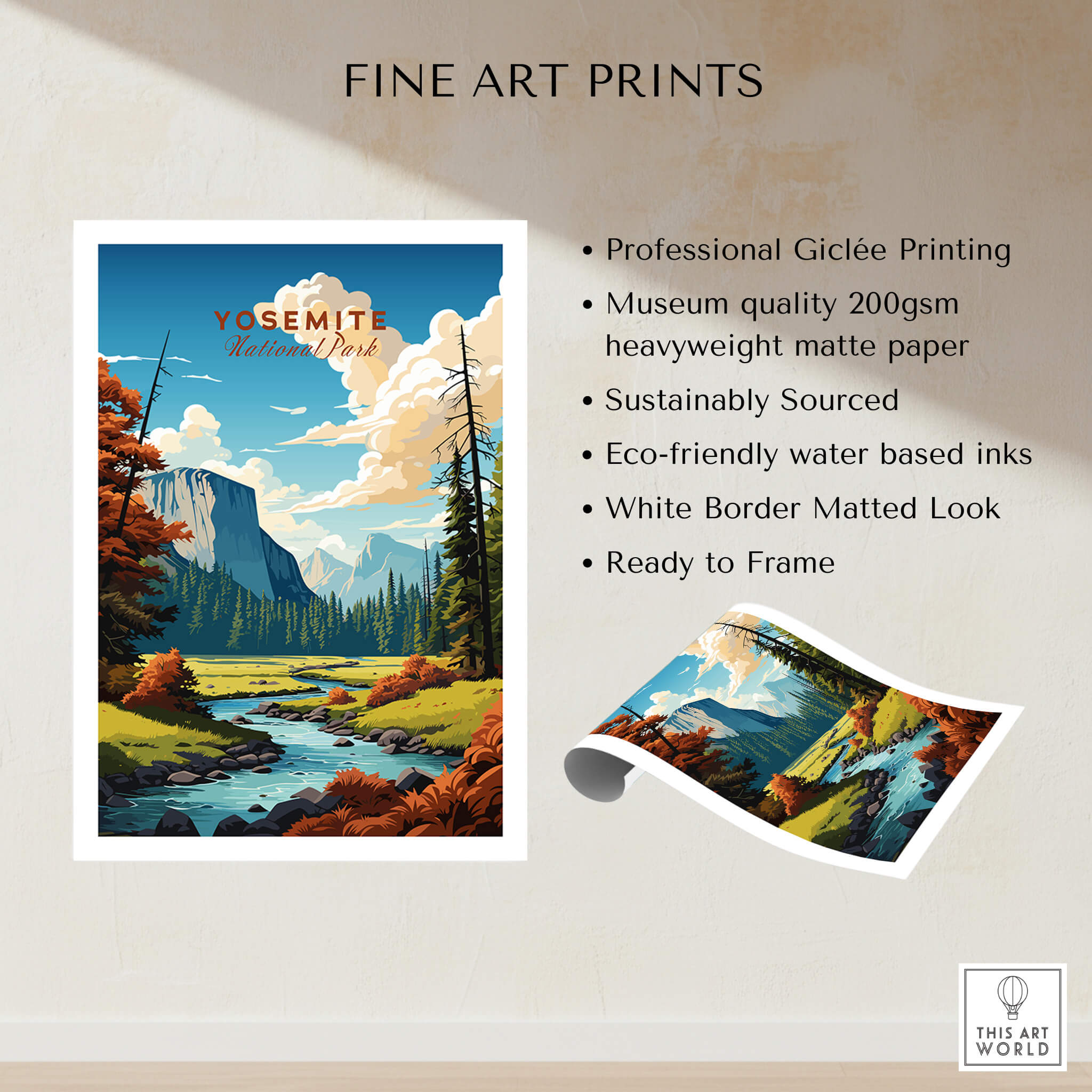 Yosemite Poster | National Park showcasing professional Giclée printing and natural landscape.