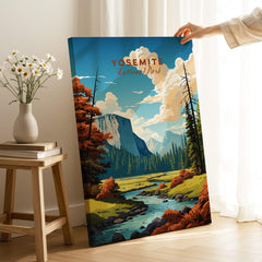 Yosemite Poster | National Park displayed in a room with a serene landscape and vibrant colors, enhancing home decor.