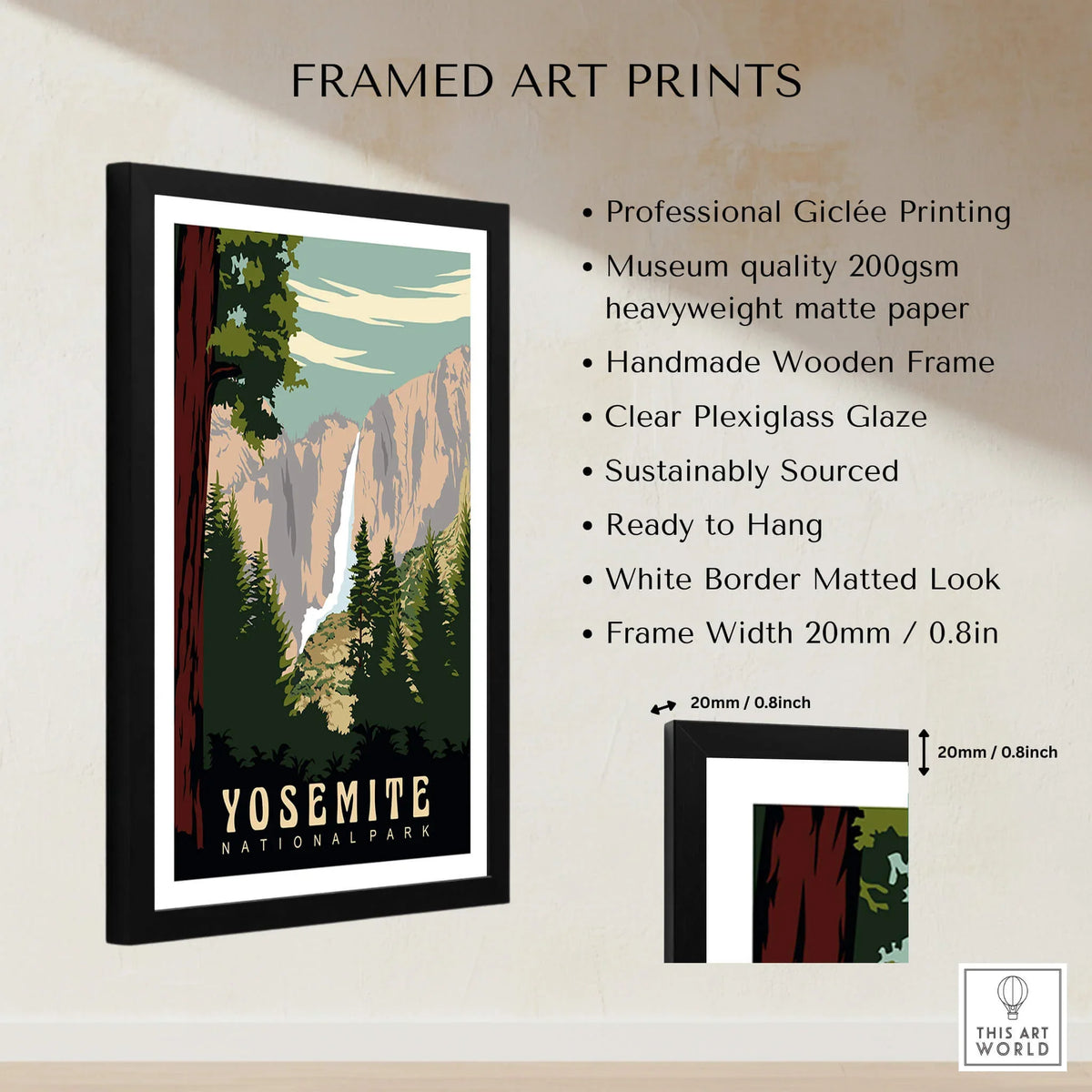 Yosemite National Park Print framed art print showcasing the majestic landscapes of Yosemite.
