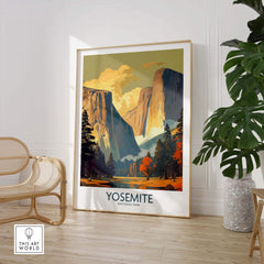 Yosemite National Park wall art print framed, showcasing stunning landscapes in vibrant colors for home decor.
