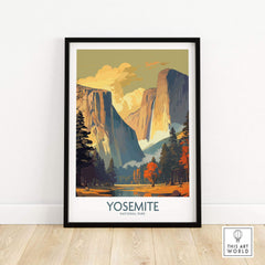 Yosemite National Park wall art print featuring iconic cliffs and vibrant nature, perfect for outdoor enthusiasts' home decor.
