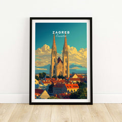 Zagreb Croatia poster showcasing the iconic cityscape and architecture, perfect for home or office decor.