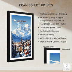 Framed Zakopane Print showcasing vibrant mountain scenery and town details with a professional finish.