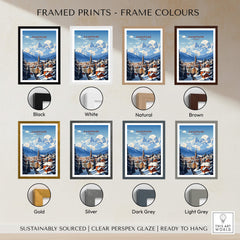 Zakopane Print showcased in various frame colors including black, white, natural, brown, gold, silver, dark grey, and light grey.