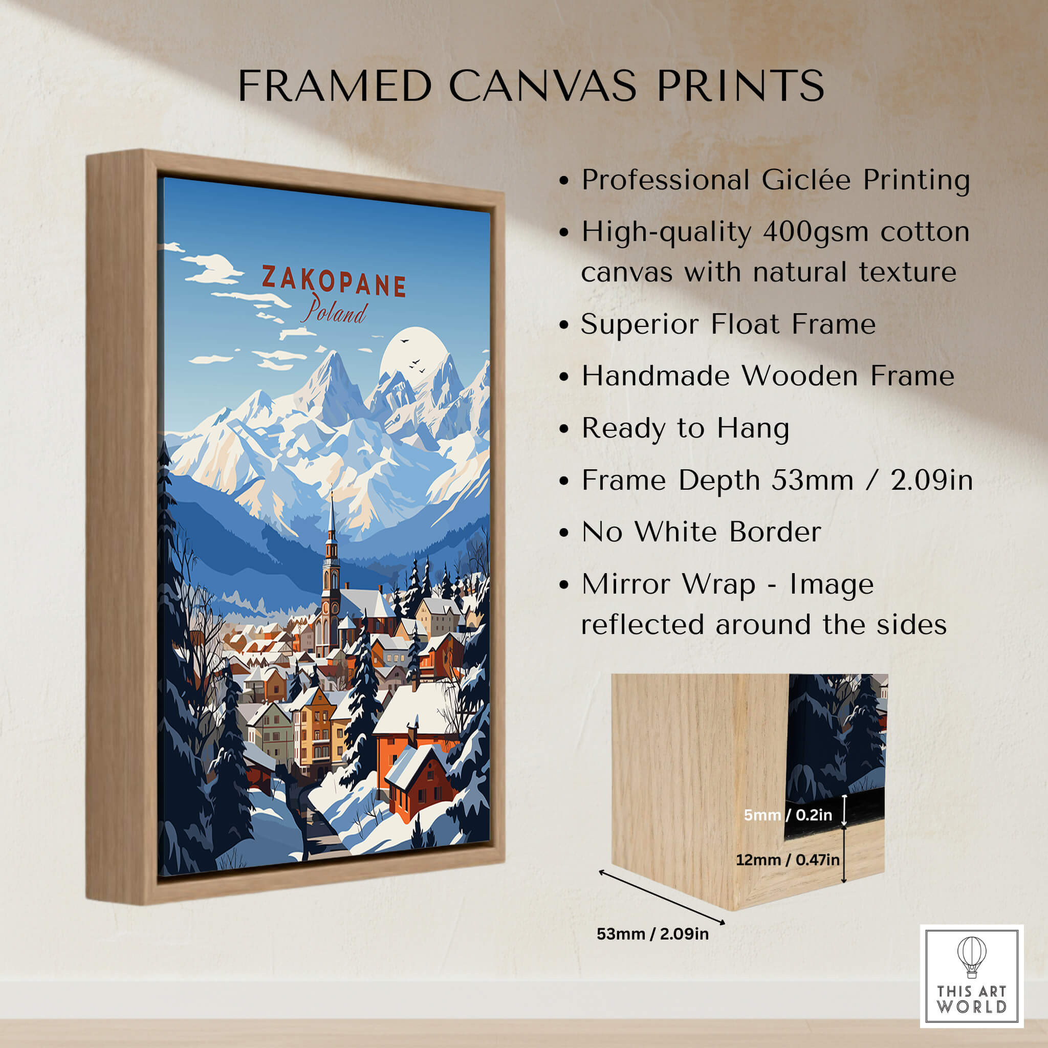 Zakopane Print framed canvas print featuring vibrant colors and intricate details of the Zakopane mountainous landscape.