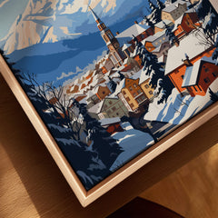 Zakopane Print showcasing a picturesque snowy landscape with vibrant houses and mountains in the background.