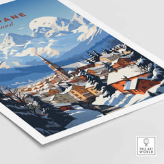 Vibrant Zakopane print showcasing a snowy mountain town landscape, perfect for home decor and travel enthusiasts.