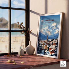 Zakopane Print displayed in a bright room, featuring vibrant colors and mountain scenery, enhancing home decor with nature vibes.