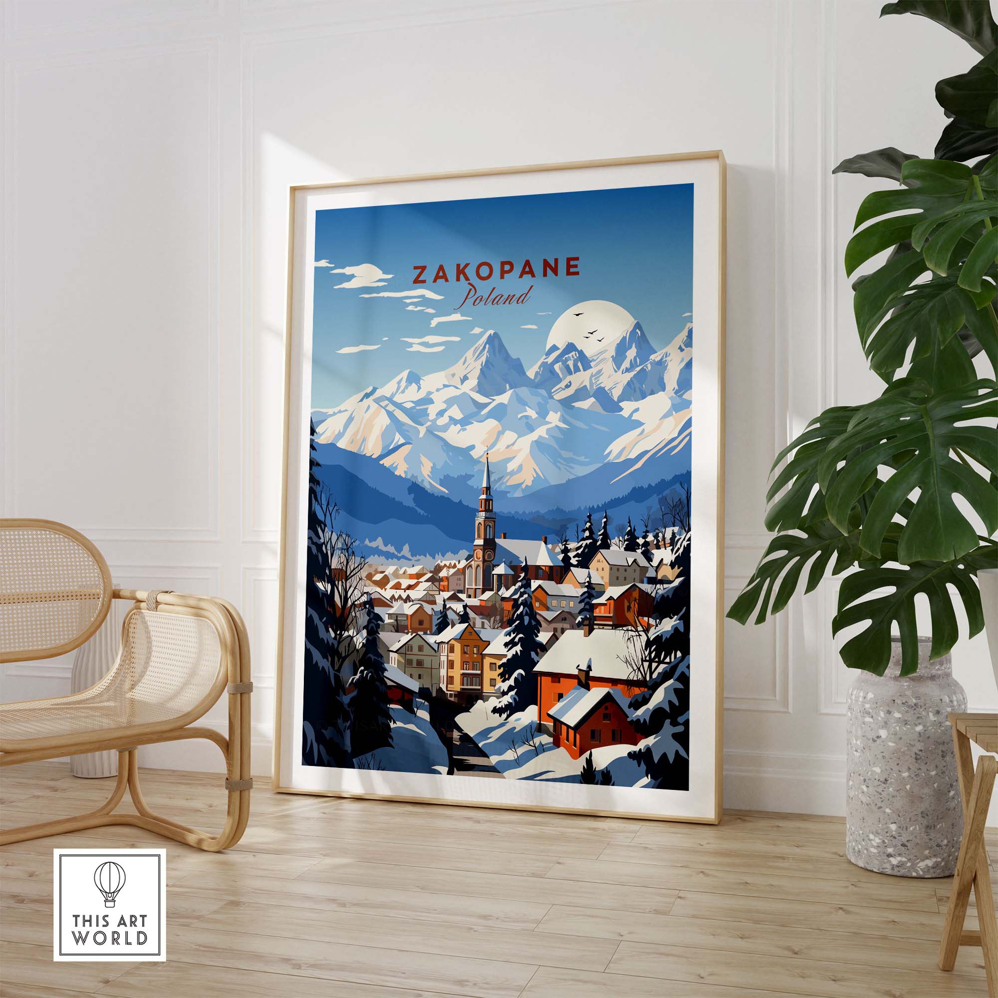Zakopane Print showcasing a vibrant mountain landscape and town in Poland, perfect for home decor.