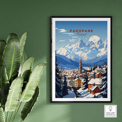 Zakopane Print showcasing a winter scene of Polish mountains and town, adding vibrant nature decor to any room.
