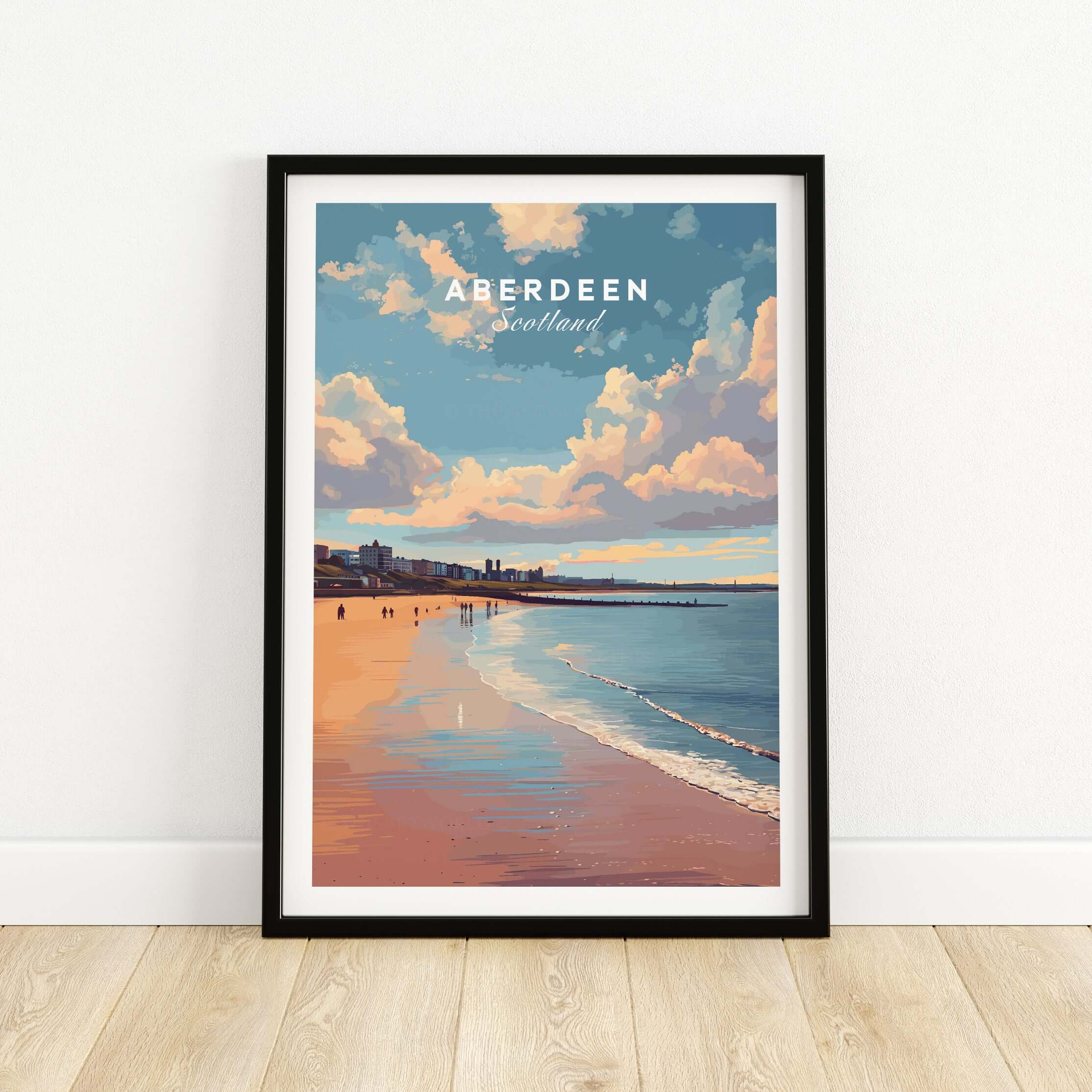 Aberdeen Beach Sunset Seascape Print | Colourful Coastal Wall Decor framed artwork showcasing vibrant coastal scenery.