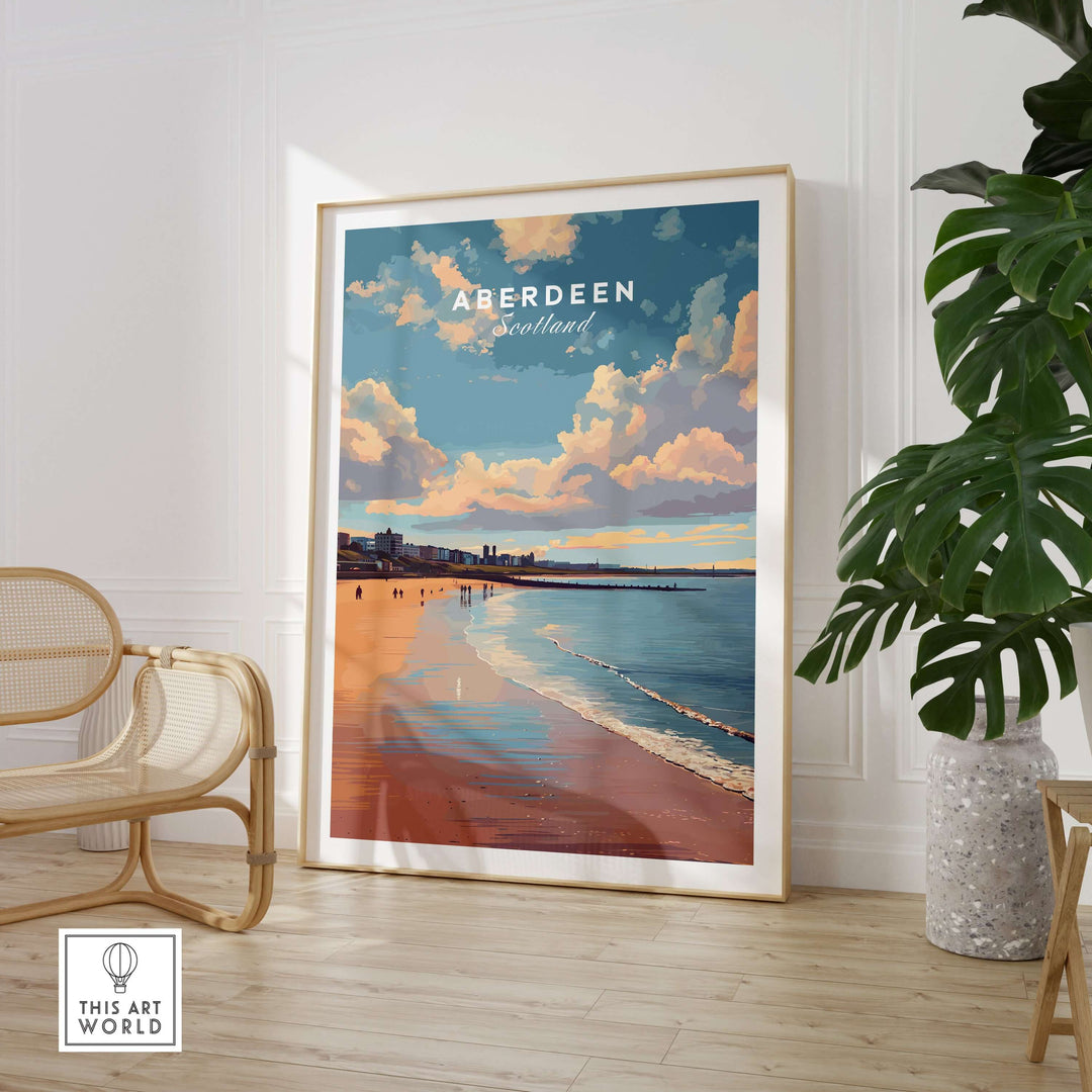 Aberdeen Beach Sunset Seascape Print | Colourful Coastal Wall Decor in a stylish interior setting.