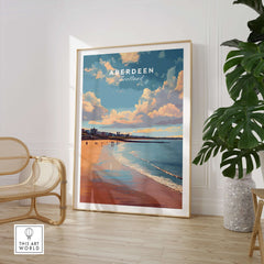 Aberdeen Beach Sunset Seascape Print | Colourful Coastal Wall Decor displayed in a modern interior with a serene ambiance.
