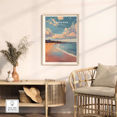 Aberdeen Beach Sunset Seascape Print | Colourful Coastal Wall Decor displayed in a stylish room setting.