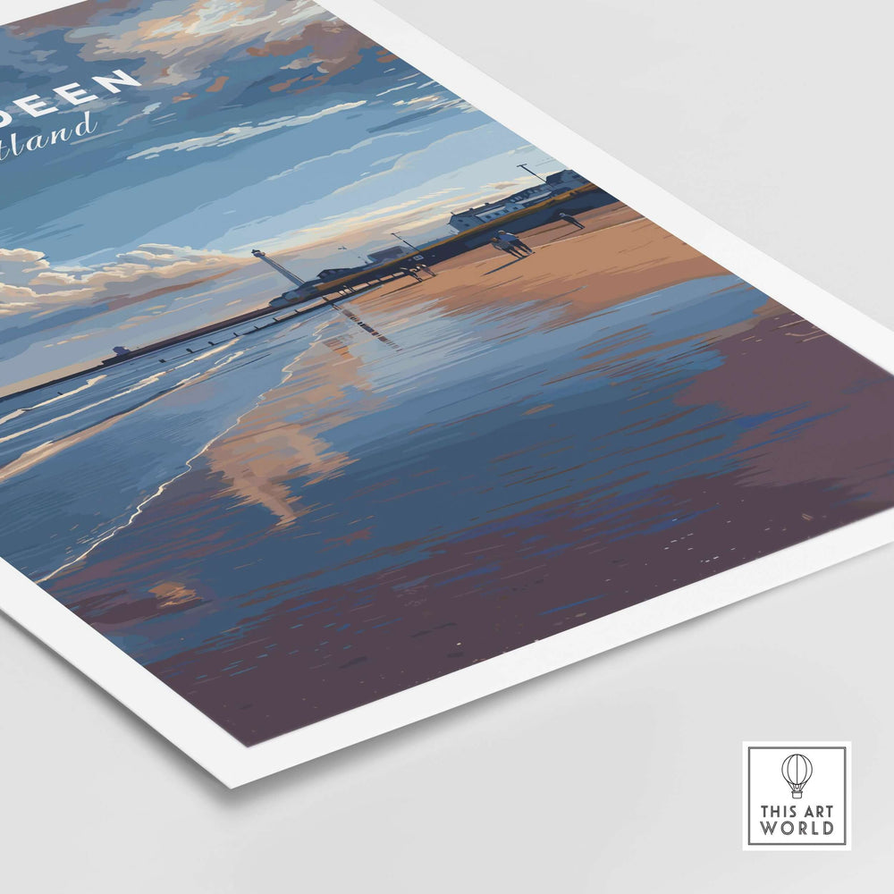 Aberdeen Dusk Beach Seascape Poster | Scottish Seaside Home Art depicting serene coastlines and evening hues.