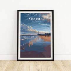 Aberdeen Dusk Beach Seascape Poster | Scottish Seaside Home Art in a stylish frame