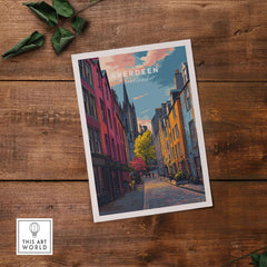 Aberdeen Historic Street View Poster | Scottish Architecture Decor showcasing charming streets and classic buildings.