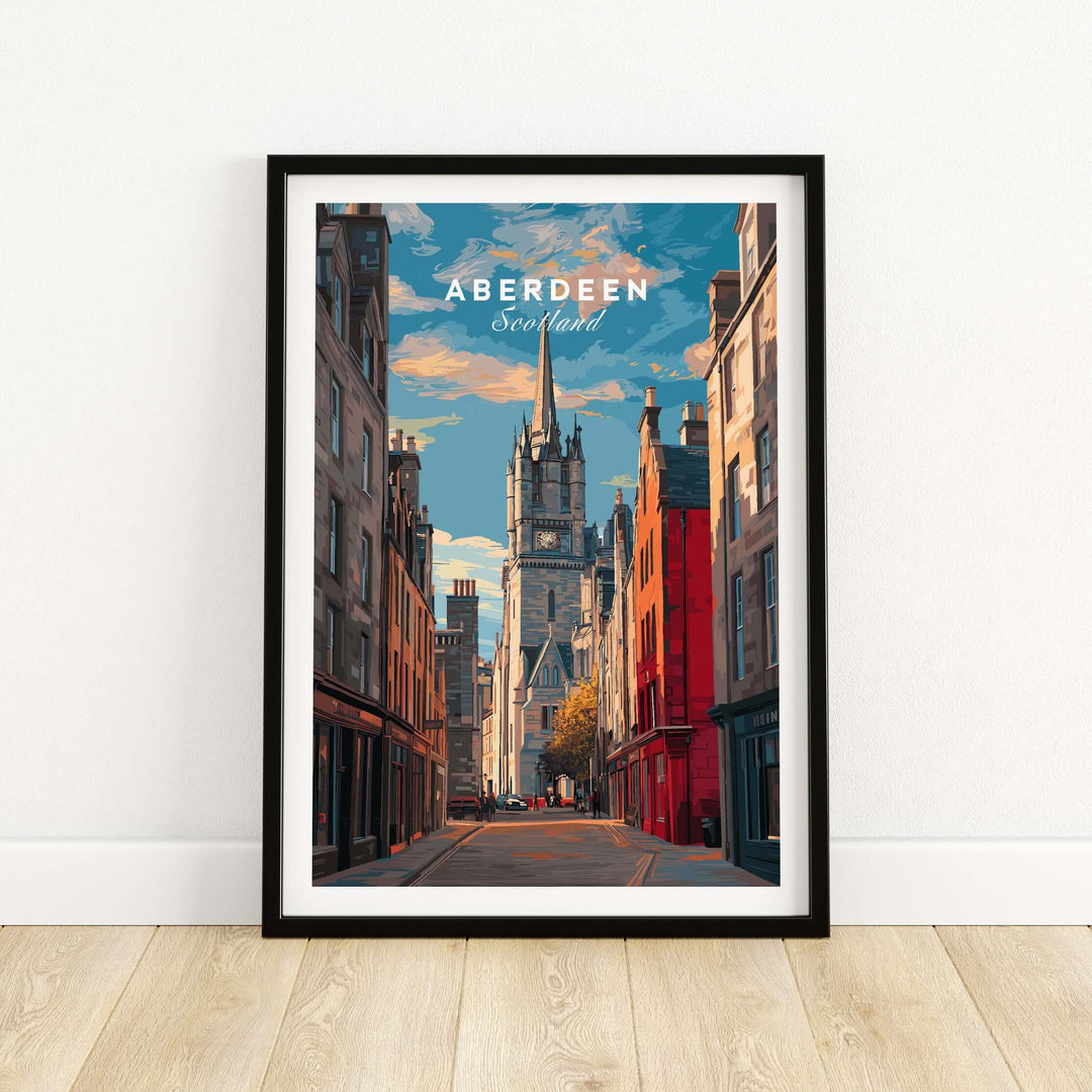 Aberdeen Poster | Scottish Cityscape Wall Art featuring a vibrant street scene in Aberdeen, Scotland.