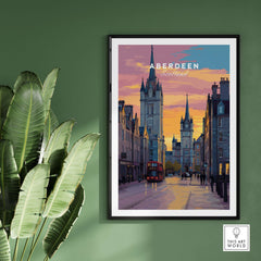 Aberdeen Poster | UK City Destination Wall Art featuring a vibrant street scene in Scotland.