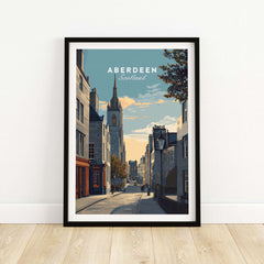 Aberdeen Print | Scottish Landmark Wall Art showcasing a street view in Aberdeen, Scotland with historical architecture.