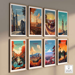 Aberdeen Print | Scottish Landmark Wall Art displayed among other city prints in a stylish arrangement on a wall.