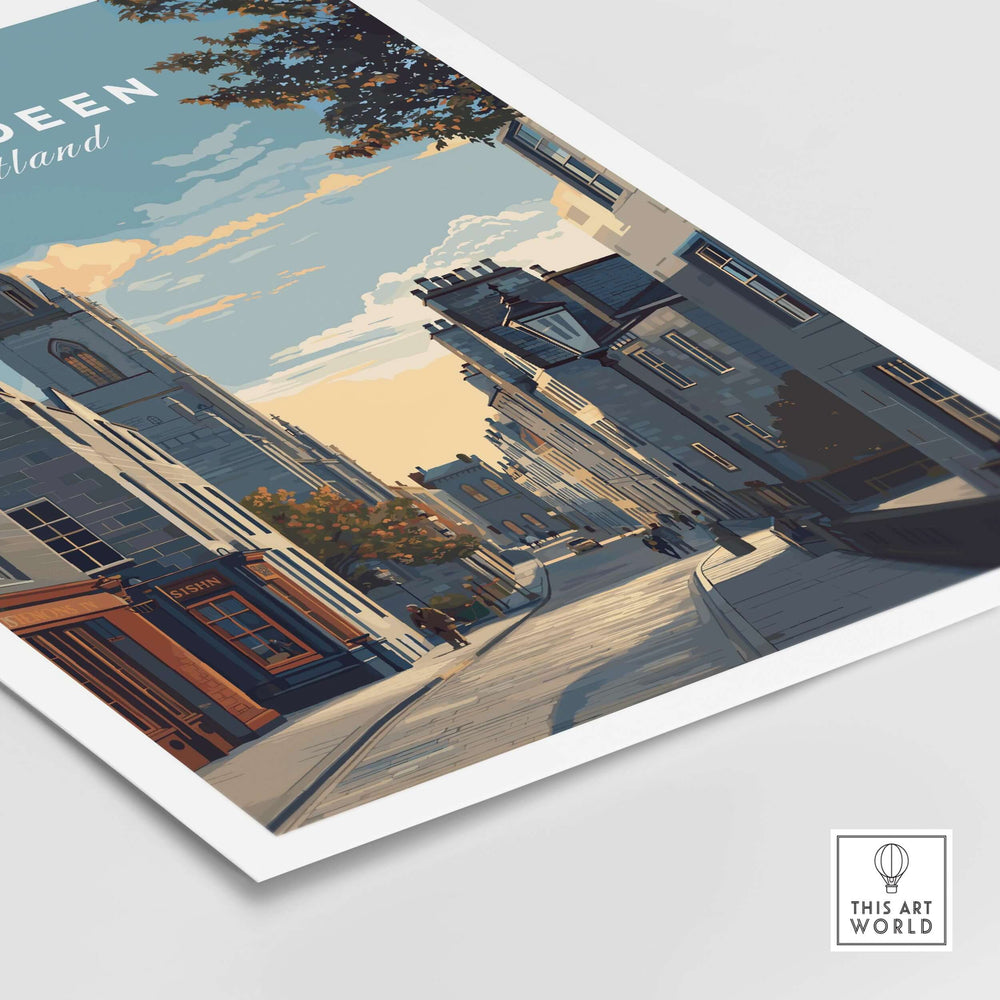 Aberdeen Print | Scottish Landmark Wall Art showcasing a charming street view of Aberdeen.