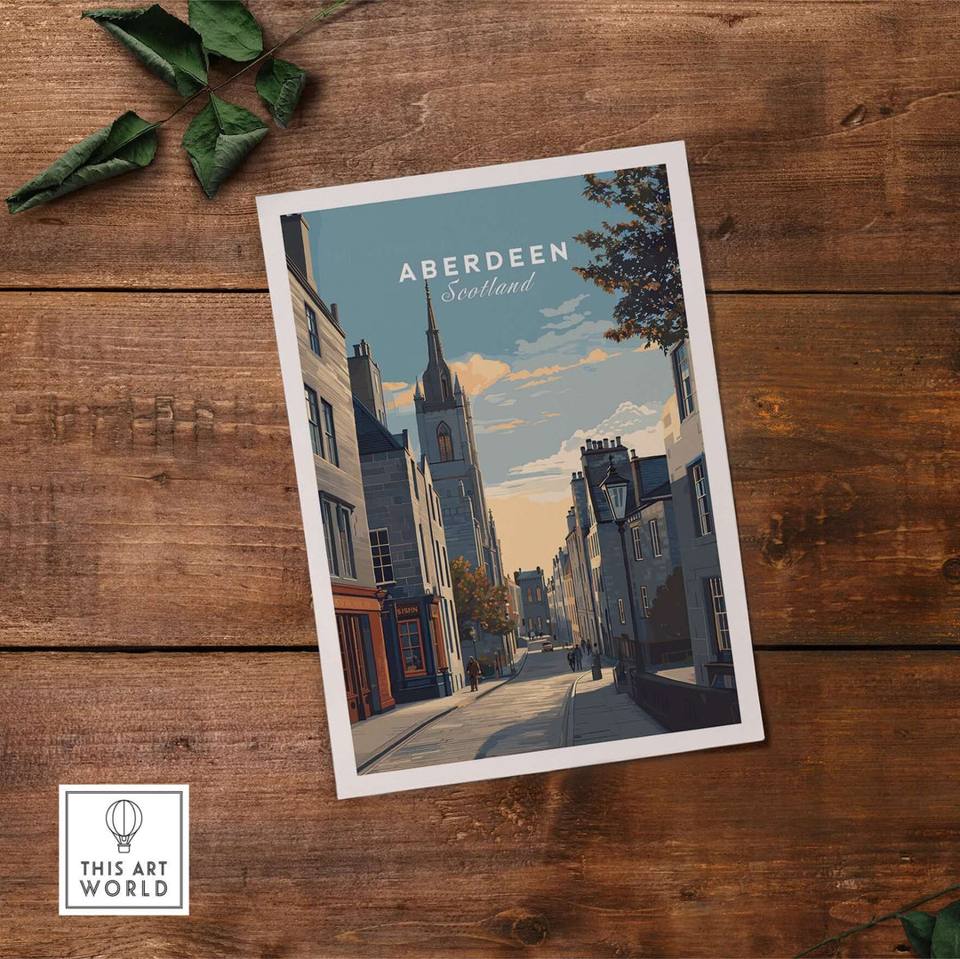 Aberdeen Print | Scottish Landmark Wall Art showcasing a picturesque street view in Aberdeen, Scotland.