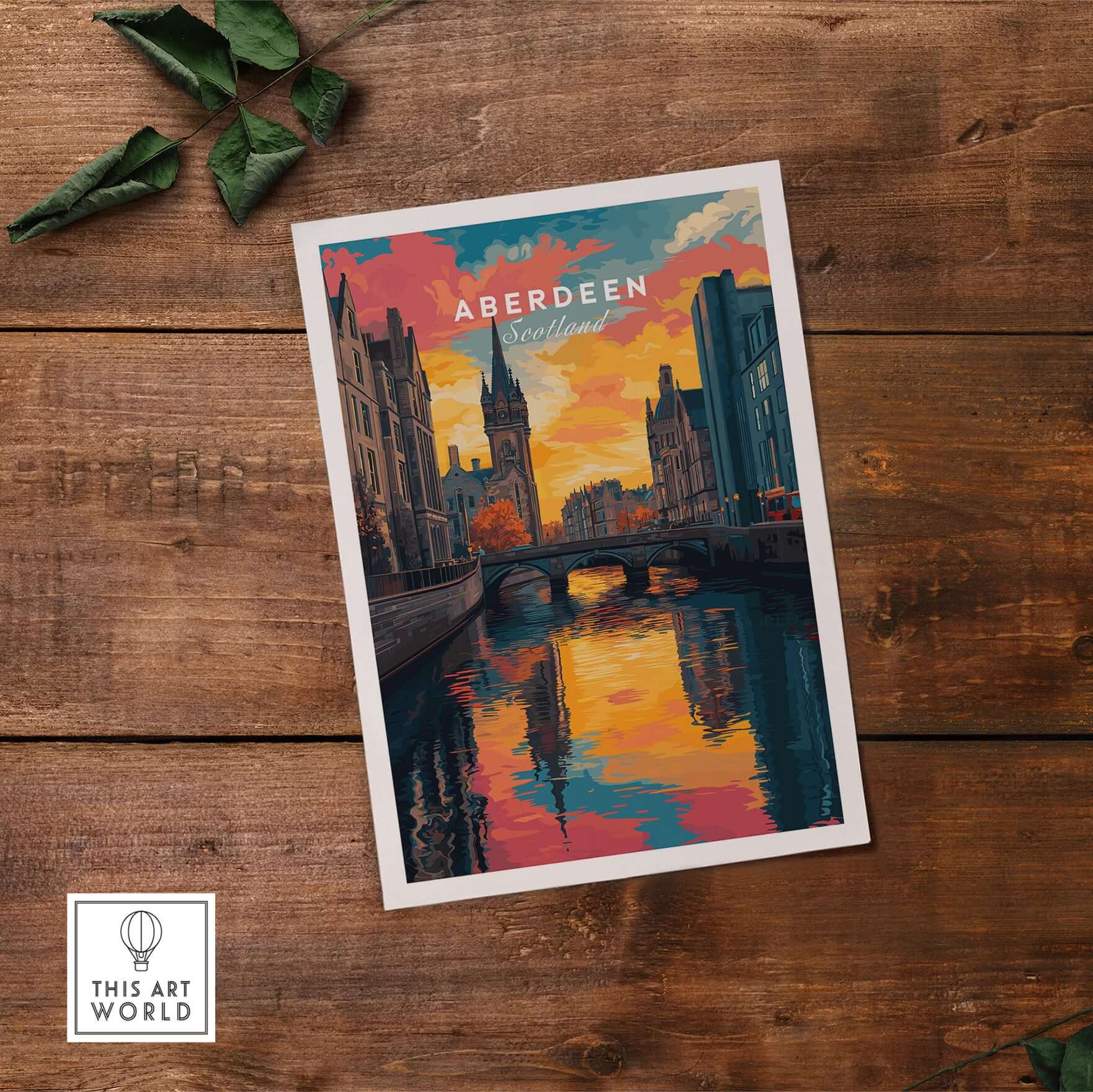 Aberdeen Print | Vibrant Urban Wall Decor showcasing stunning cityscape and reflections on water.