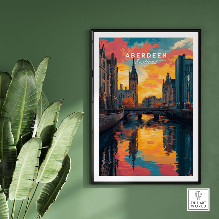 Aberdeen Print | Vibrant Urban Wall Decor depicting the vibrant cityscape with colorful reflections on the water.