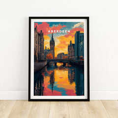 Aberdeen Print | Vibrant Urban Wall Decor featuring a colorful depiction of Aberdeen, Scotland at sunset.