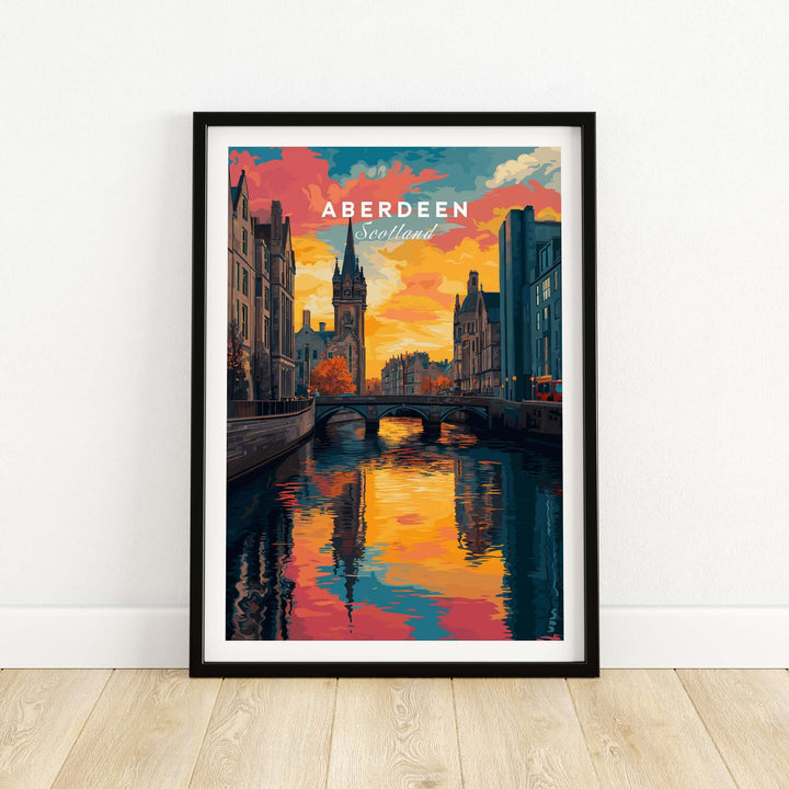 Aberdeen Print | Vibrant Urban Wall Decor featuring a vibrant sunset over Aberdeen's architecture and waterway.
