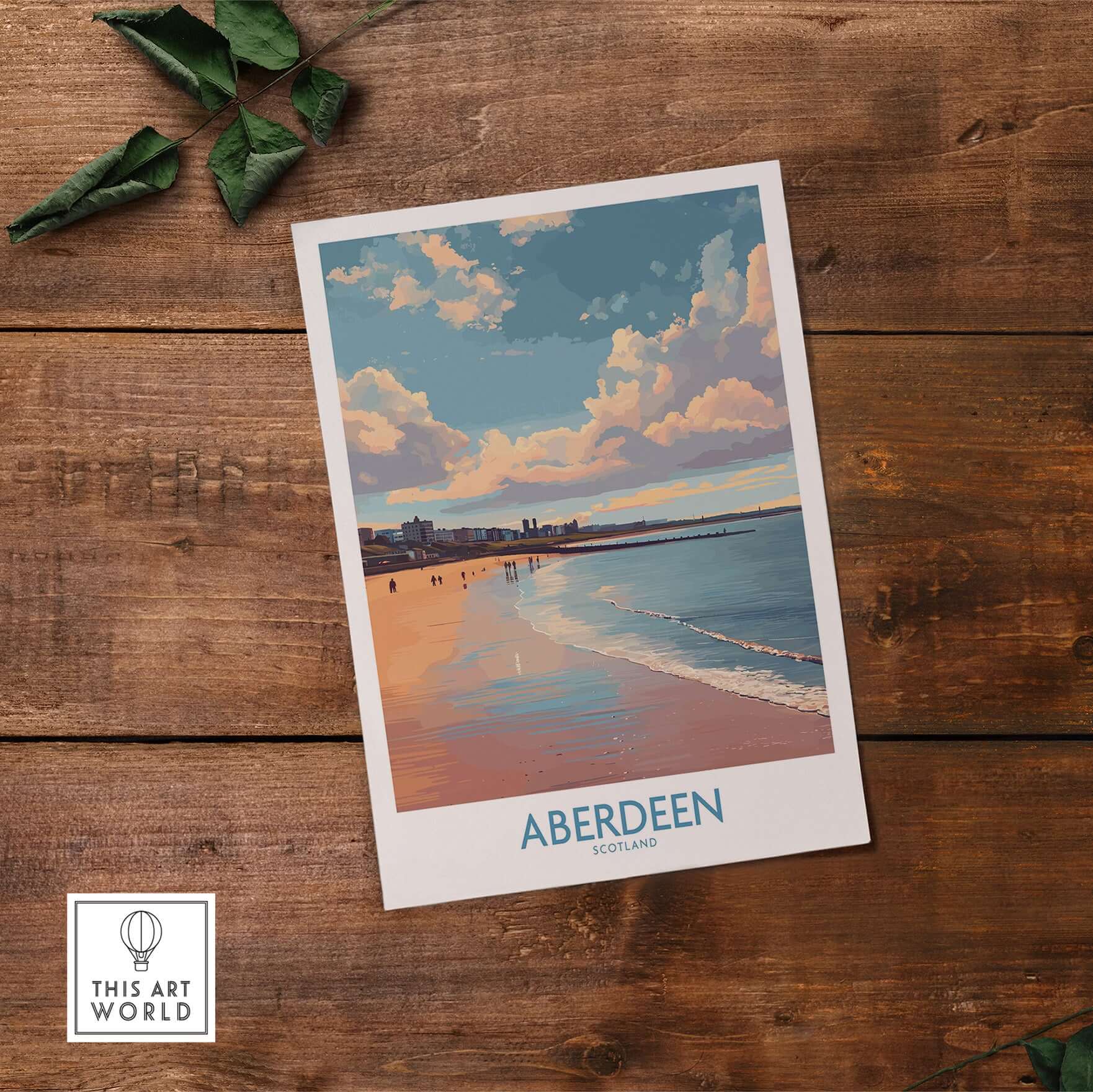 Aberdeen Scotland Beach Art Print | Retro Travel Poster featuring a serene beach scene