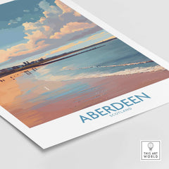 Aberdeen Scotland Beach Art Print | Retro Travel Poster featuring serene coastal scene with vibrant colors.