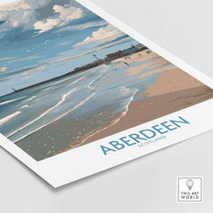 Aberdeen Scotland Bright Beach Scene Art Print | Coastal Poster showcasing vibrant seaside scenery and calming beach waves.