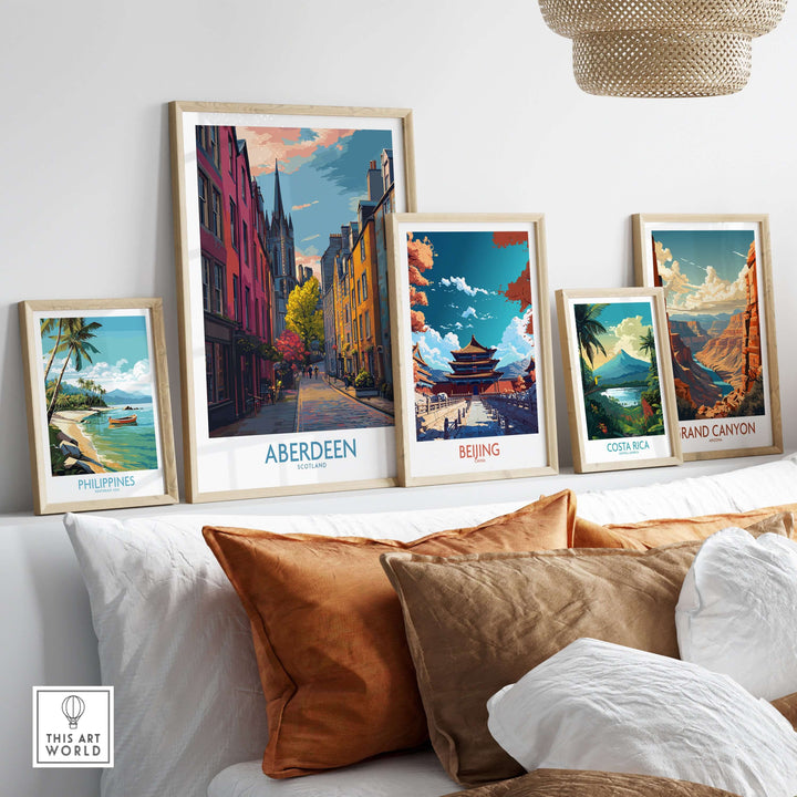 Aberdeen Scotland Colourful Old Town Street Print | Vibrant City Wall Art displayed among other travel art prints.