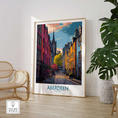 Aberdeen Scotland Colourful Old Town Street Print | Vibrant City Wall Art in a stylish interior setting.