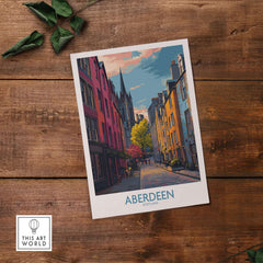 Aberdeen Scotland Colourful Old Town Street Print | Vibrant City Wall Art showcasing beautiful architecture and colorful streets.