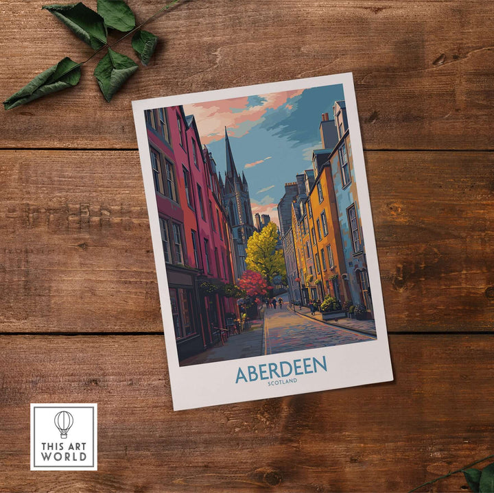 Aberdeen Scotland Colourful Old Town Street Print | Vibrant City Wall Art showcasing vibrant architecture and scenery.