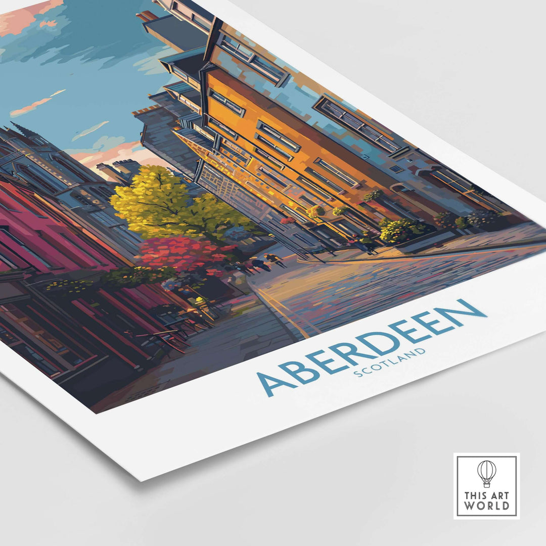 Aberdeen Scotland Colourful Old Town Street Print | Vibrant City Wall Art showcasing vibrant architecture and lively streets.