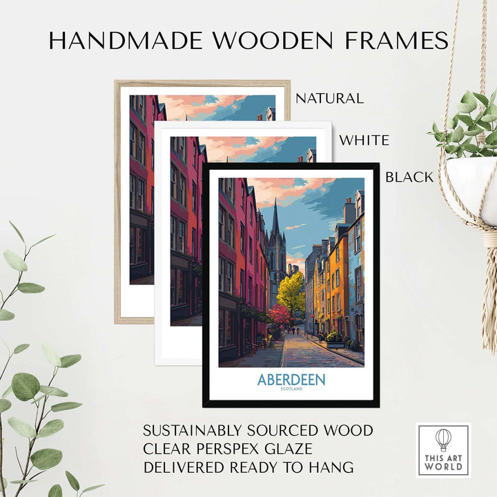Aberdeen Scotland Colourful Old Town Street Print | Vibrant City Wall Art in handmade wooden frames.