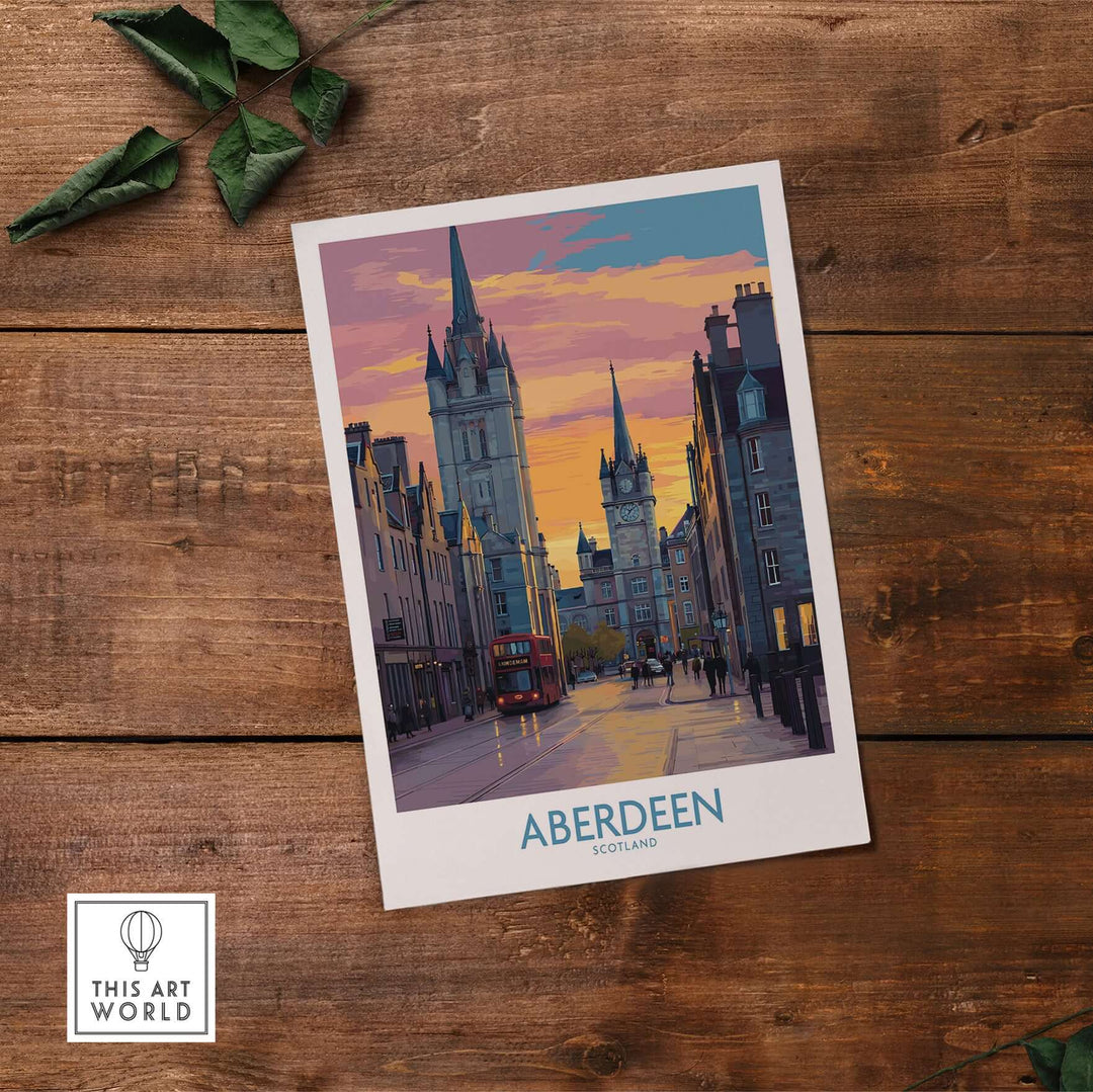 Aberdeen Scotland Sunset Art Print | Vibrant Cityscape Wall Poster showcasing a colorful city scene.
