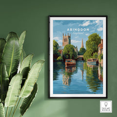 Abingdon England River Boats Art Print - Picturesque Town Poster featuring serene river scene with boats.