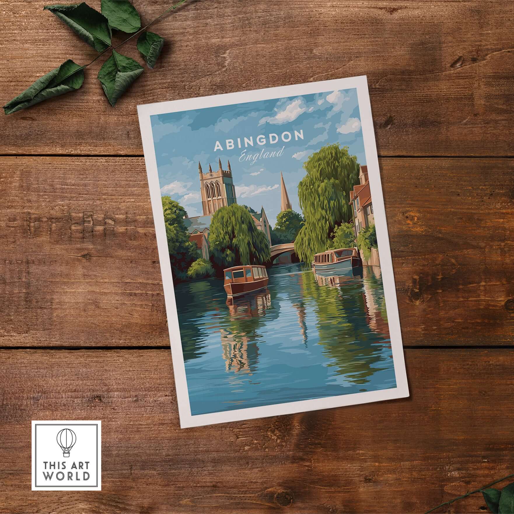 Abingdon England River Boats Art Print - Picturesque Town Poster featuring stunning riverside scenery.