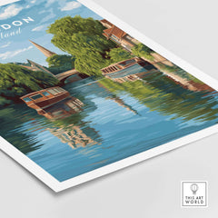Abingdon England River Boats Art Print - Picturesque Town Poster showcasing boats and reflections in tranquil waters.