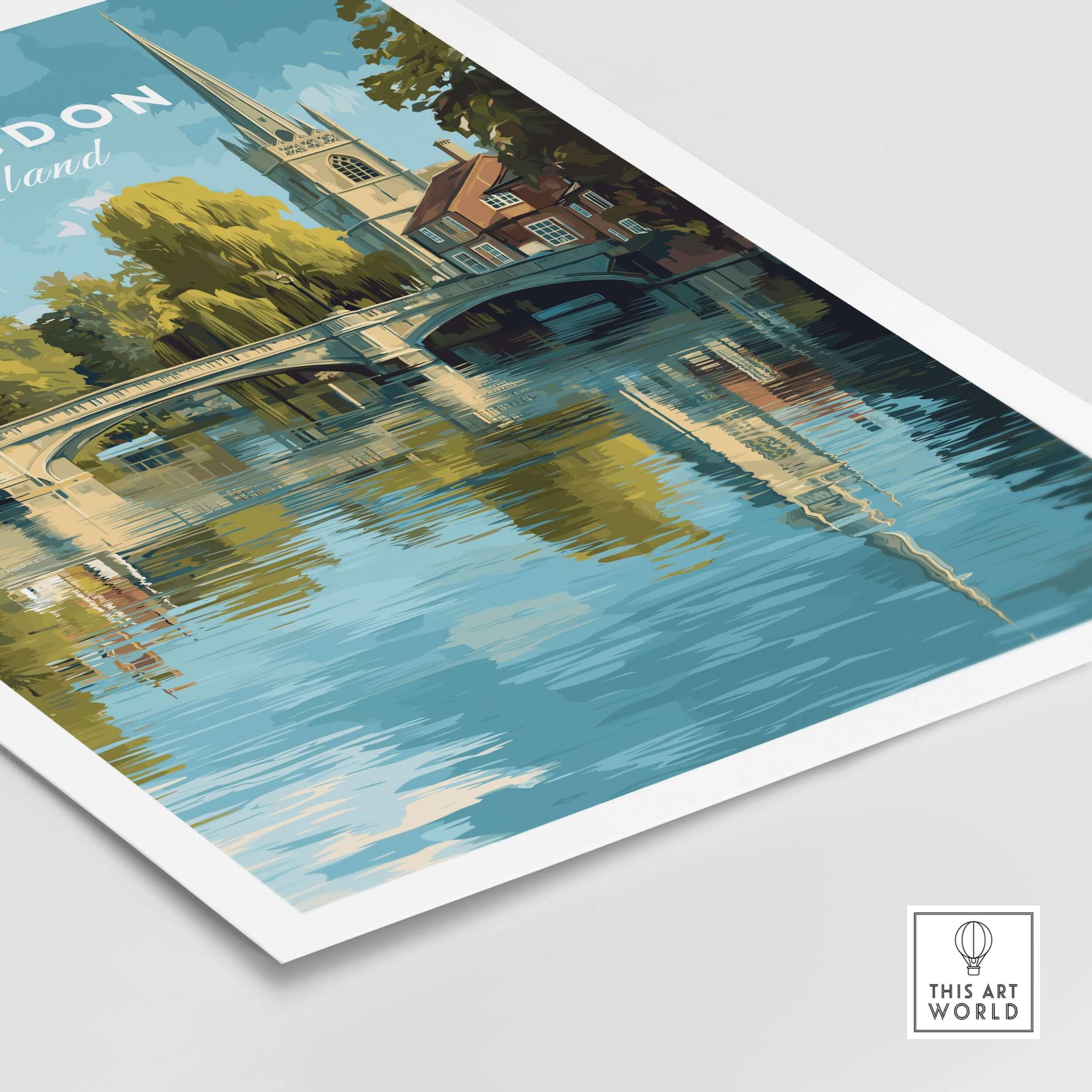 Abingdon England Riverside Print - Historic Town Wall Art Poster featuring a beautiful river scene reflection.