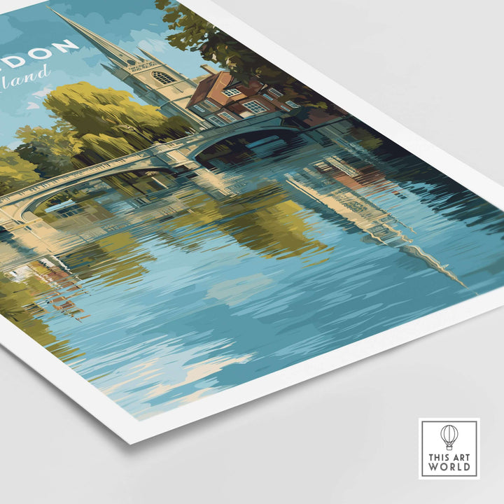 Abingdon England Riverside Print showcasing historic architecture and reflection in the river, ideal wall art for decor.