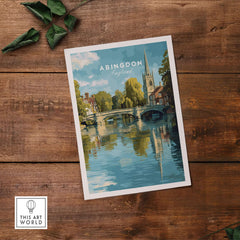 Abingdon England Riverside Print - Historic Town Wall Art Poster showcasing scenic river view and historic architecture.