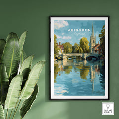 Abingdon England Riverside Print - Historic Town Wall Art Poster showcasing the scenic beauty of Abingdon with reflections on the river.