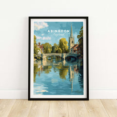 Abingdon England Riverside Print - Historic Town Wall Art Poster featuring a picturesque river scene.