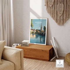 Abingdon England Travel Poster - Historic Thames Riverside Wall Art Print displayed in a stylish interior setting